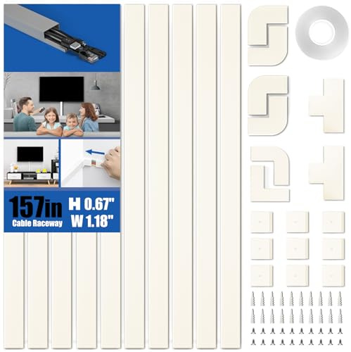 Delamu 4M Kabelkanal Beige Selbstklebend, Kabelschacht Weiss(10 Stück- 30x17mm), Kabelkanäle TV Kabelkanal Aussenbereich Wand alle Netzkabel in Haushalt/Büro