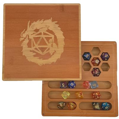 Hunmor 2-in-1-DND-Würfeltablett, Würfelbox Dice Box DND Würfelbrett 19x19cm Würfelunterlage Bambus mit Würfelteller Würfelschale und Vorratsbehälter ideal für Dungeon and Dragon (D&D)