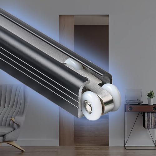 Binario Per Porta Scorrevole Kit ferramenta per porta scorrevole a due ante per porte di armadi, binario per porta a scomparsa da 100, 120, 150, 240, 320 cm con rulli a puleggia, binario(Black 8 wheel
