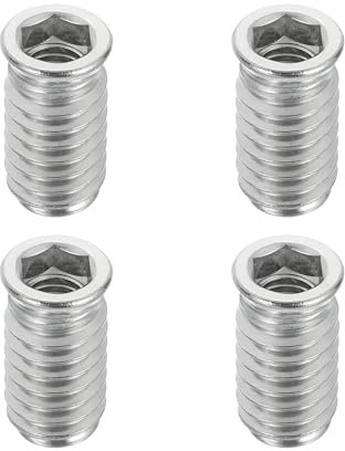 sourcing map 4Pcs Threaded Inserts Nuts, M8x25mm Hex Socket Drive Nut Inserts for Wood - 304 Stainless Steel Screws Furniture Screw in Nuts Bolt Fastener Connector Wood