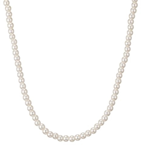 AFSTALR Perlenkette Damen Lang 40+5CM Perlen Kette 5/6/8/10mm Perlenketten Weiß Kurze Runde Perlen Halskette Choker Pearl Necklace Perle Schmuck Geschenke für Frauen und Mädchen