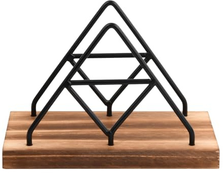 1 Pcs Servilletero de Metal Negro, Servilletero de Madera, Triangular Servilleteros de Mesa, Vertical Servilleteros para Decoración de Cocina, Comedor y Bar