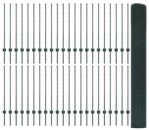 vidaXL Zaun mit Pfosten Grün 1 x 100 m Stahl, Garten und Terrasse, robuster Gartenzaun, anpassbare Begrenzung, wetterfeste Paneele