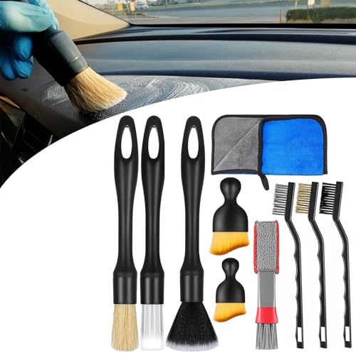 BAOSROY Kit Pulizia Auto, Kit Spazzole Pulizia Auto,Set Lavaggio Auto per Interni ed Esterni,Pennelli Detailing Auto,per Pulizia Interni Auto,Moto,Pneumatici,Motore,Cruscotto (10pcs)