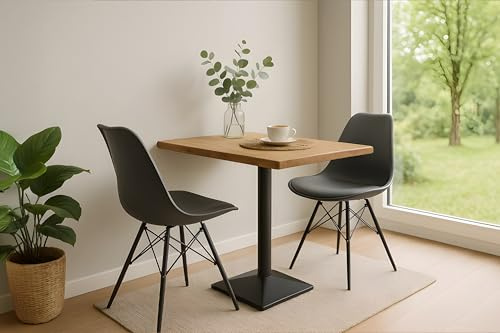 SAM Bistrotisch Iris, Mangoholz massiv + naturfarben, Baumkante, Baumkantentisch mit Säulen-Gestell aus Eisen schwarz, Säulentisch/Esstisch 80x60 cm für Küche, Essbereich & Café