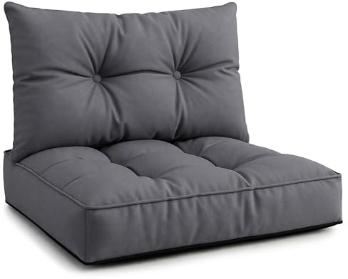 Polster für Gartenmöbel Set Sitzpolster 50x50 cm und Rückenkissen 40x50 cm - Lounge Kissen Outdoor Polster Balkon und Gartenmöbel-Kissen Loungekissen Gartenpolster Auflagen für Rattanmöbel Graphit