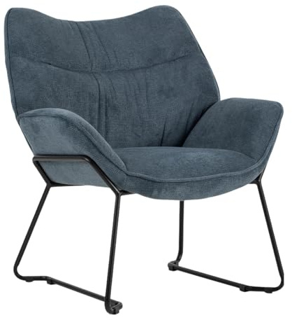 MR. DEKO® Loungesessel Aliano Blau I Bequemer Polstersessel aus Stoff I Moderner Wohnzimmer Sessel mit Armlehnen I Sessel Maße ca. HxBxT 76x73,5x67 cm