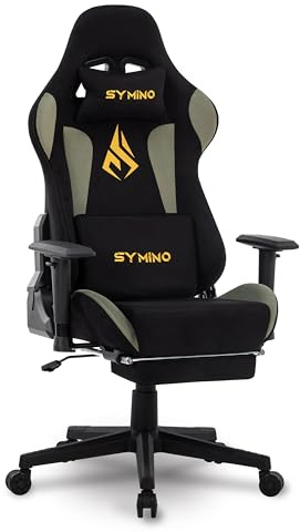 Symino Gaming Stuhl, Luxuriöser Wildlederimitat Gaming Chair, Ergonomischer Bürostuhl Schreibtischstuhl mit Fußstütze Kopfstütze und Lendenkissen, 90-167° Rückenlehne, Schwarz-Grün
