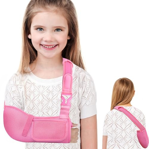 VISKONDA Kids Arm Sling,Mesh Medical Sling with Adjustable Shoulder Pad,Breathable Children Arm Support Shoulder Immobilizer Brace for Elbow,Wrist Injury,Torn Rotator Cuff,Post-Surgery(Pink,X-Small)