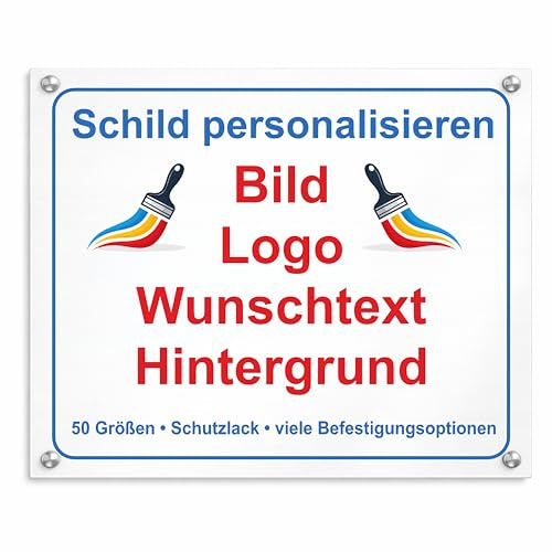 Schild selbst gestalten personalisiert – Aluminium oder Kunststoff – Wunschtext, Foto oder Logo – wetterfestes Werbeschild, Firmenschild, Praxisschild, Türschild, Wanddeko nach Maß