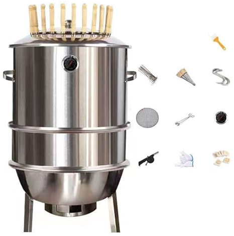 Räuchertonne Holzkohlegrills Tragbarer Grill Stahl Holzkohle Aus Edelstahl Gefertigt Mit Thermometer Und Grillrost 42 Cm Durchmesser Trennung Von Öl Und Kohle(42 * 78cm)