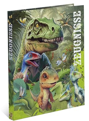 HERMA Carpeta de certificados A4 con diseño de dinosaurios, 18 unidades, con 10 fundas transparentes para 20 certificados, certificados y documentos, con impresión interior, mecanismo de 4 anillas y