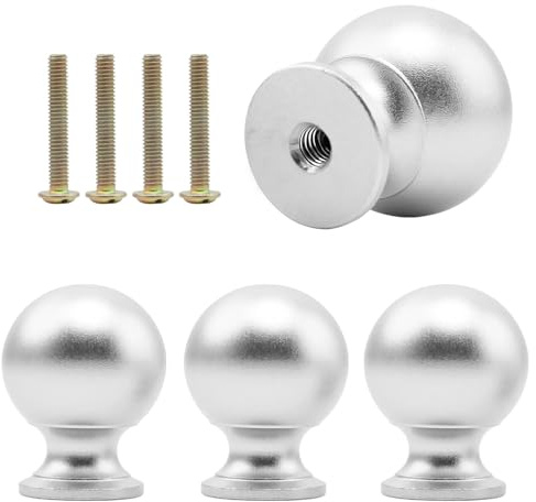 FINELYCR 4 Stück Schubladenknauf, Aluminiumlegierung Möbelknopf, Silber Knöpfe für Kommode mit 4 Schrauben, Kugelförmig-Design Schubladenknöpfe, für Küchenschränke, Bücherregale, Schubladen