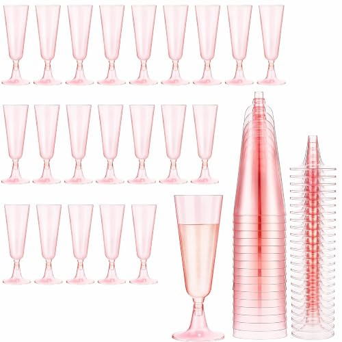 Shyllin 50 Pezzi Calici in Plastica, Bicchieri Da Champagne,Calici Natalizi, Calice Riutilizzabili Trasparente Calici In Plastica,Calici Vino Per Feste, Matrimoni, Compleanni (Pink)