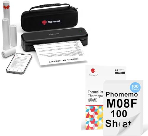 Phomemo M834-Tragbarer Drucker und 100 Blatt A4-Thermopapier