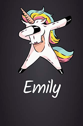 Emily: DIN A5 (6'x9') Notizbuch mit 120 karierten Seiten - Personalisiertes Journal | Tagebuch | Poesiealbum | Notizheft mit süßem Einhorn als ... oder zum Geburtstag für Frauen und Mädchen