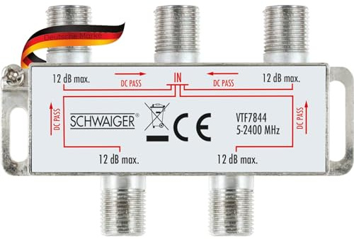 Schwaiger VTF7844 531 séparateur ou commutateur de câbles Diviseur de câbles Argent - Séparateurs ou commutateurs de câbles (Diviseur de câbles, 5-2250 MHz, Argent, 76 mm, 58 mm, 26 mm)