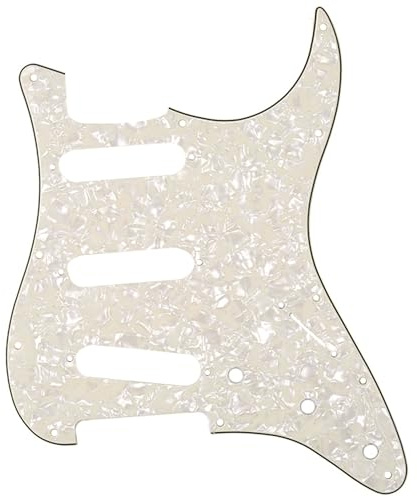 Musiclily 11 Löcher SSS Strat Schlagbrett Pickguard für Fender American/Mexican Standard Stratocaster Modern Style E-Gitarre,4 lagig Parchment Pearl