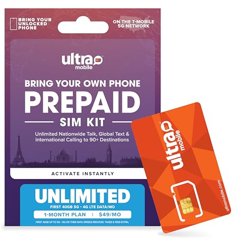 $49/mo. Ultra Mobile Prepaid Phone Plan with Unlimited Talk, Text, & Data for 1 Month (3-in-1 SIM Card Kit)