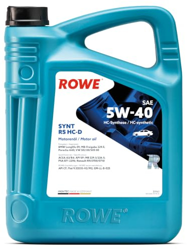 ROWE HIGHTEC SYNT RS HC-D SAE 5W-40, 5 Liter, HC-Synthese-Motorenöl | HC-Synthese-Motoröl für PKW mit Otto- und Dieselmotoren mit & ohne Turboaufladung, Art. Nr. 20163