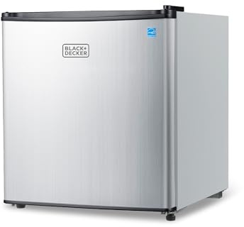BLACK+DECKER 1.7 Cu. Ft. Compact Refrigerator, ENERGY STAR Certified, Single Door Mini Fridge with Chiller Compartment, Personal Fridge for Home or Dorm Room, R600a Refrigerant, BCRK17V,Stainless Look