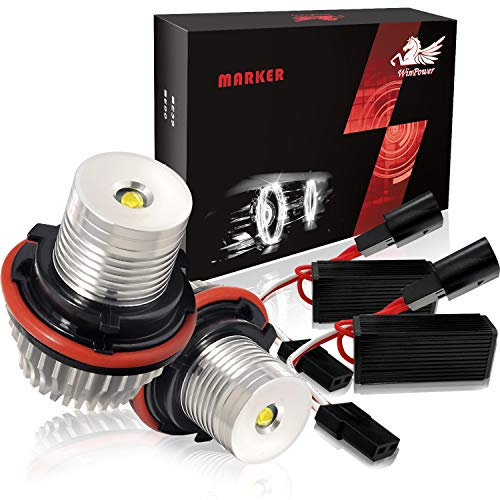 WinPower 10W LED Faros Angel Eyes para coche CanBus No hay error Auto Bombillas Luces de posición Ojos de Angel 6000K Xenon Blanco, 2 Piezas