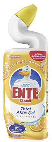 WC-Ente Total Aktiv Gel, Flüssiger WC Reiniger antibakteriell, Toilettenreiniger, Citrus Splash, 1er Pack (1 x 750 ml)