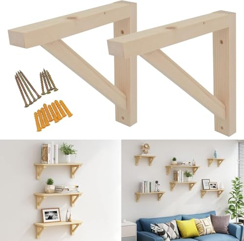 OVOV Wandhalterung, Holzregalhalterung, dreieckig, Holzregalhalterungen für Dielenleuchter, zum Einstecken von Hängelampen, dekorative DIY-Holzhalterung, inklusive Befestigungsschrauben, 17,8 cm, 2