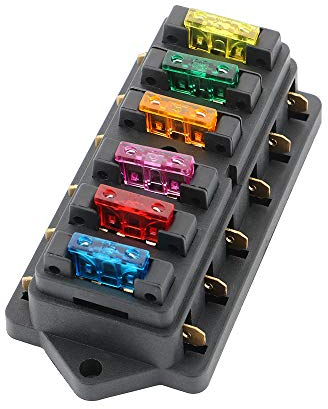 FULARR Premium 6 Vie Scatola Portafusibili Standard, Generic Porta Fusibile con 10Pcs Libero Fusibile del Lamierina Standard, per Auto Barca Marina Trike –– 12V / 24V
