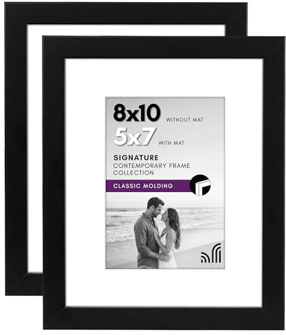Americanflat 8x10 Picture Frame with Shatter-Resistant Glass - Set of 2 - Use as 5x7 Frame with Mat or Display 8x10 Photo Without Mat - Signature Collection - Photo Frames for Tabletop or Wall - Black