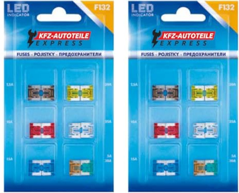 Sortiment, LED-Status Micro low profile KFZ Mini Sicherungen, F132, Set mit 24 Stück, 5A-30A