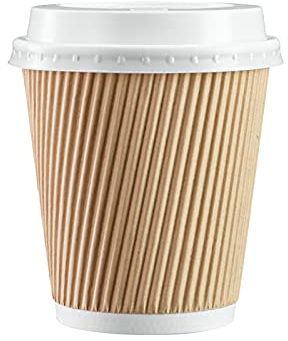 Comfy Package Gusto [10 oz. - 300 ml - 50 Sets] Insulated Kraft Ripple Paper Hot Cups, Disposable Coffee Cups with Lids - Ideal for Hot Beverages, Travel, and Office Use - Formerly