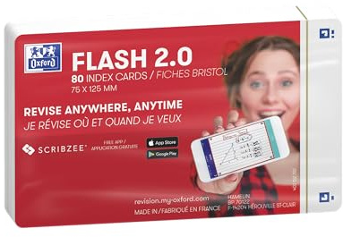 Oxford FLASH 2.0 Karteikarten A7, Lernkarten, 75x125mm, blanko, weiss, 80 Blatt