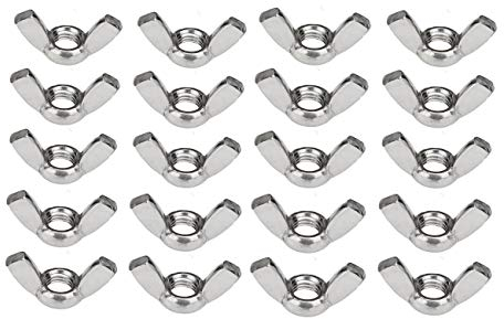 JZK 20 x 304 Stainless Steel Wing Nut Set M6 (1/4 inch) Butterfly Nut Hand Twist Fasteners Hardware