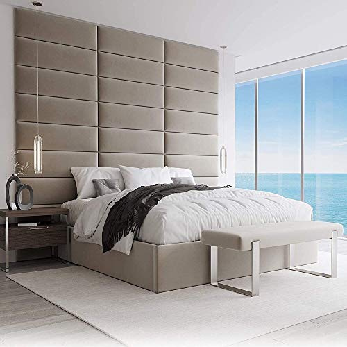 VANT Gepolsterte Kopfteile - Accent Wall Panels - Pack von 4 - Einfach Passen - König und Zwilling Bett Größen (76cm BREITE, Plüschsamt Sandsturm)