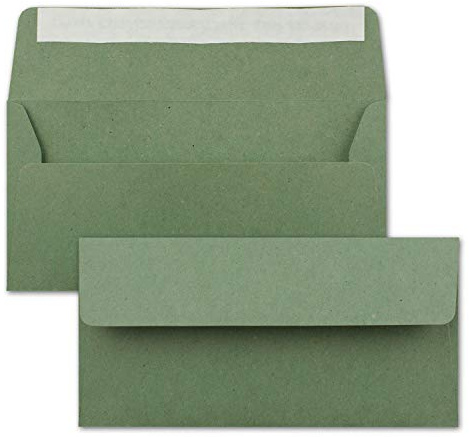 100x Kraftpapier-Umschläge DIN Lang - Grün - Haftklebung 11 x 22 cm - Brief-Umschläge aus Recycling-Papier - Vintage Kuverts von NEUSER PAPIER