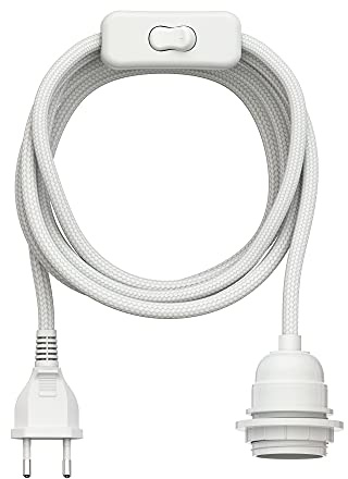 ledscom.de Textilkabel LEKA, stickpropp, strömbrytare, vit, 3 m, lamputtag, 1x E27 max. 60W