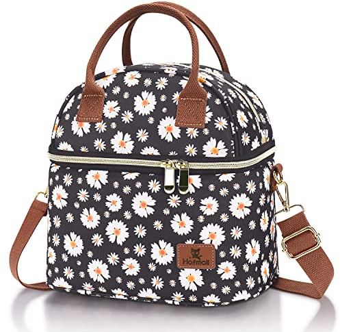 Hafmall 9L Insulated Lunch Bag for Women, Daisy | Dual Compartment Cool Bag with Shoulder Straps, Ideal for Work and School