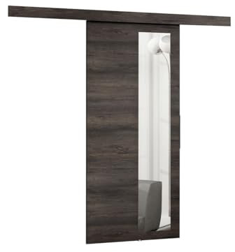 Mirjan24 Système de porte coulissante Multi III avec fermeture automatique, kit complet pour portes coulissantes, cloisons de séparation intérieures (frêne foncé/miroir, modèle 80)