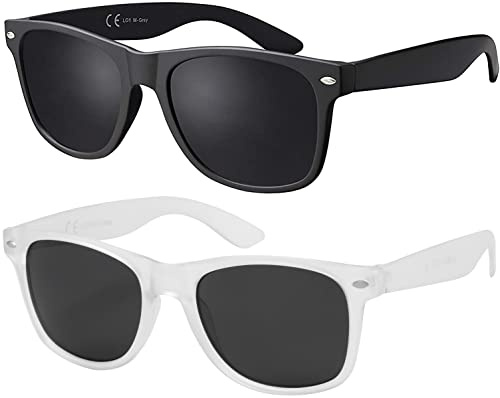 La Optica B.L.M. Herren Sonnenbrille UV400 Damen Unisex Retro Vintage - Set Matt Schwarz, Weiß Transparent - Gläser Grau