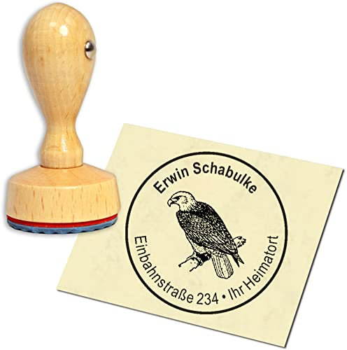 Stempel Adressstempel Holzstempel - Adler - rund ∅ 40mm personalisiert als Firmenstempel Namensstempel Bürostempel