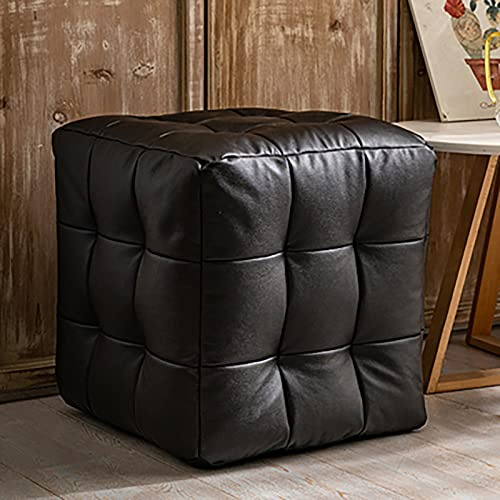 LJCM Moderner Sitzhocker Fußstütze Ottomane, Schwarz, Leder, 45x45x45cm (18x18x18inch)