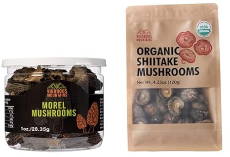 Vigorous Mountains Wild Dried Morel Mushrooms 1 Ounce and Dried Organic Shiitake Mushrooms 4.23 Ounce