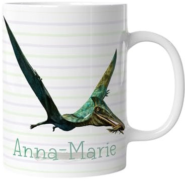 timalo® Dinosaurier Kindertasse mit Namen bedrucken lassen | Personalisierte Tasse mit Wunschname für Kinder Geschenktasse | Jungen Dino Geschenk | mug-ki-08