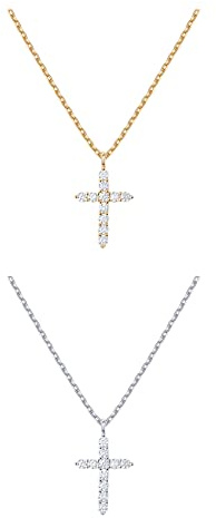 PAVOI 14K Gold Plated Cross Faith Pendant Necklaces for Women | White & Yellow Pack Cubic Zirconia Cross Pendants