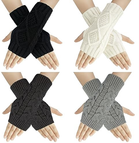 Chalier Fashion Fingerlose Handschuhe Für Damen Warme Winter-Armhandschuhe Handgelenk-Armstulpen Gestrickte Fäustlinge Halbe Fingerhandschuhe Für Damen Und Mädchen
