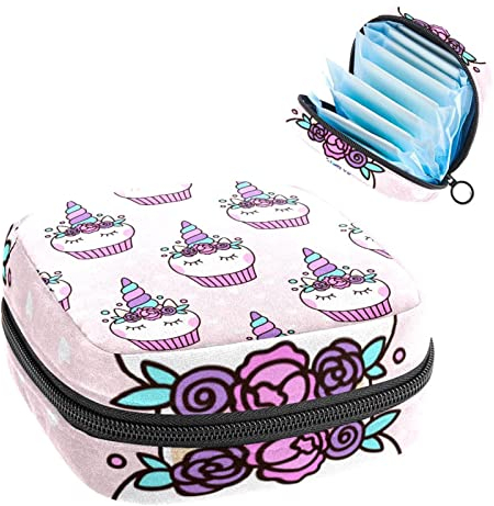 Period Pouch Tragbare Tampon-Aufbewahrungstasche, Tampon-Halter für Geldbörse, feminines Produkt-Organizer, Einhorn-Cupcake-Pink, Mehrfarbig, 4.7x6.6x6.6 in/12x17x17 cm