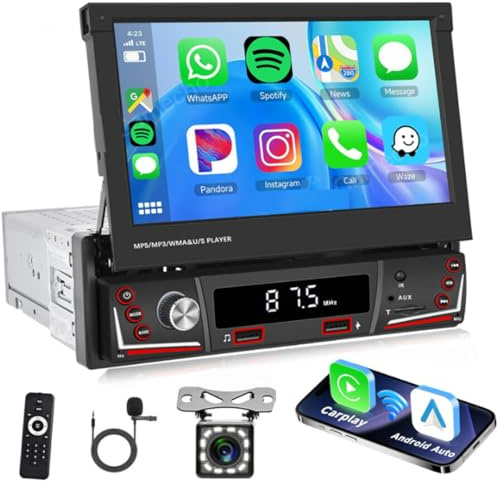 Hikity 7 1 DIN CarPlay Autoradio mit Bluetooth FM Rückfahrkamera | Touchscreen Android Auto Wireless CarPlay EQ Lenkradsteuerung Freisprecheinrichtung USB AUX TF Karte
