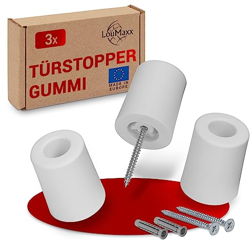 LouMaxx Türstopper Boden aus Gummi - Bodentürstopper Ø 40 mm x 50 mm zum Schrauben - Zuverlässiger Schutz Gegen Anschlagende Türen - 3er Set in Weiß