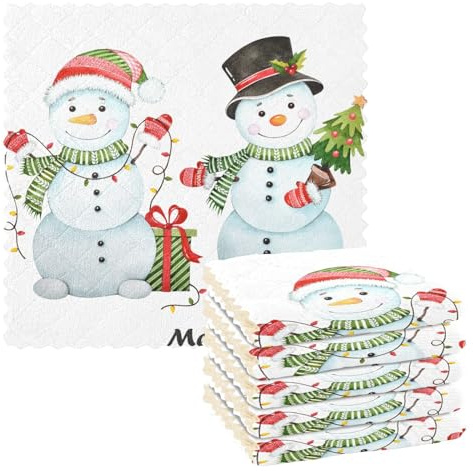 Mnsruu Microfibre Cleaning Cloths Christmas Snowman 1 Reusable Dish Cloths for Washing Up 6 Pack Swedish Dishcloth Microfibre Cleaning Towels Washable Duster Rags Cloth Home